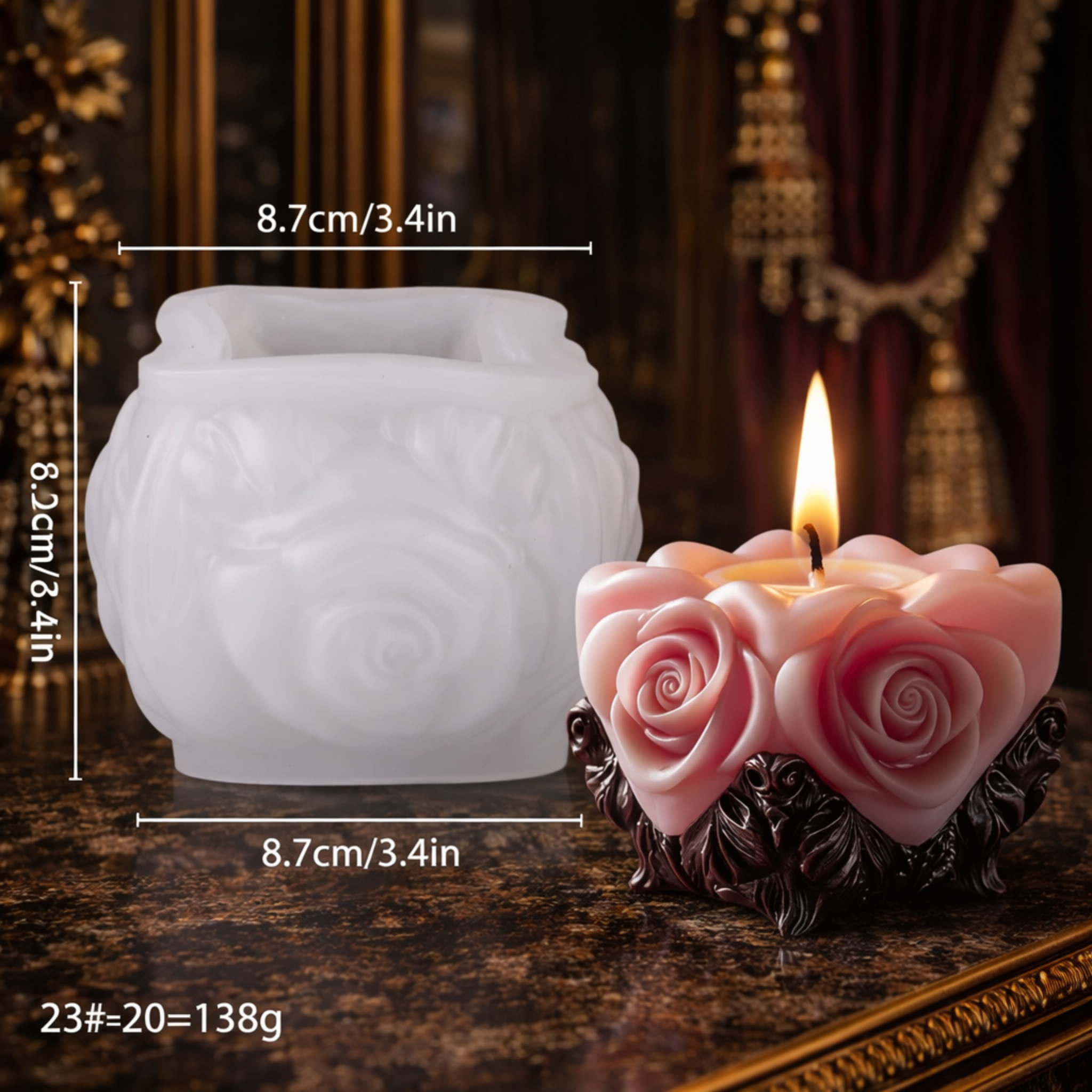 3D Rose Flower Heart Candle Mold